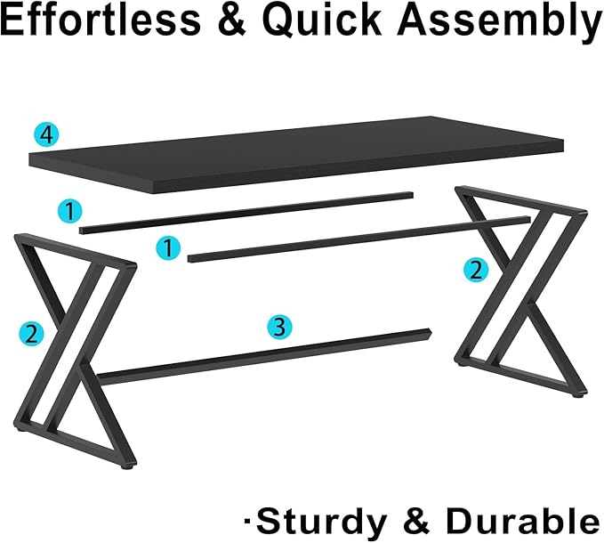 LVB Modern Black Computer Desk, Long Industrial Home Office Desk for Student, Large Metal Wood Writing Study Computer Table, Farmhouse Executive Simple Gaming PC Work Desk for Bedroom, Black, 60 Inch