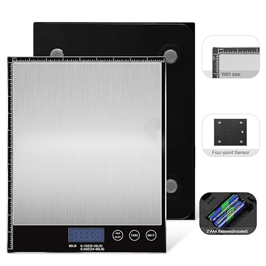 Digital Postal Scale, 66lbs/0.1oz Shipping Scale, Letter Scale, Large Scale with Stainless Steel, 2 AAA Batteries Include