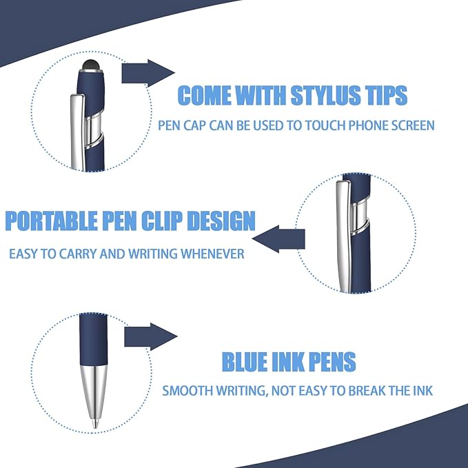 36 Pcs Blue Ink Ballpoint Pen with Stylus 2 in 1 Ballpoint Pen for Touch Screens School Office Coworkers (Blue)