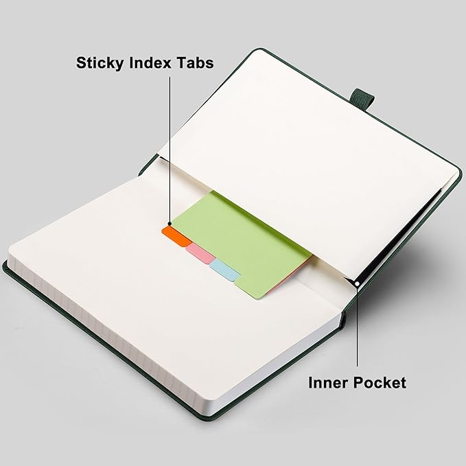 RETTACY Lined Journal Notebook, 192 Numbered Pages, A5 Medium Size (5.7'' x 8.3''), for Men & Women, Journaling, Writing, Work & Office, Leather Hardcover, 100 GSM Thick Paper (Dark Green)