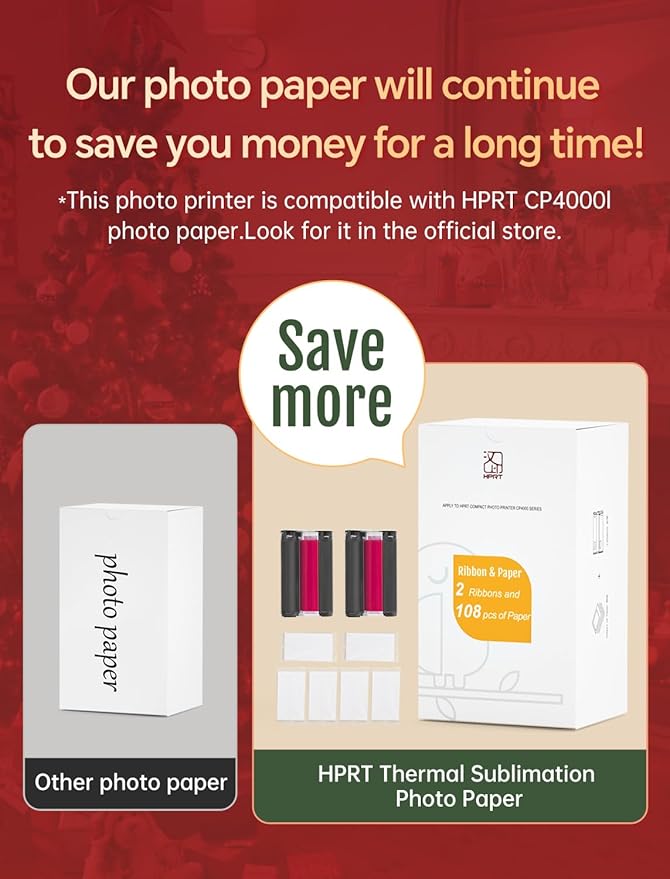 HPRT Photo Printer 4x6,+108Sheets&2ribbon,Instant Picture Printer for iPhone, Android, Smartphone,Portable Photo Printers for Home Use,Thermal Dye-Sublimation, AR Video Printing(White)