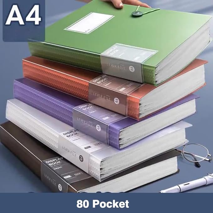 A4 80 Pockets 160/Sides Display Book Paper Document Holder, Business Presentation Book Presentation Folder (80 Pockets Transparent White)