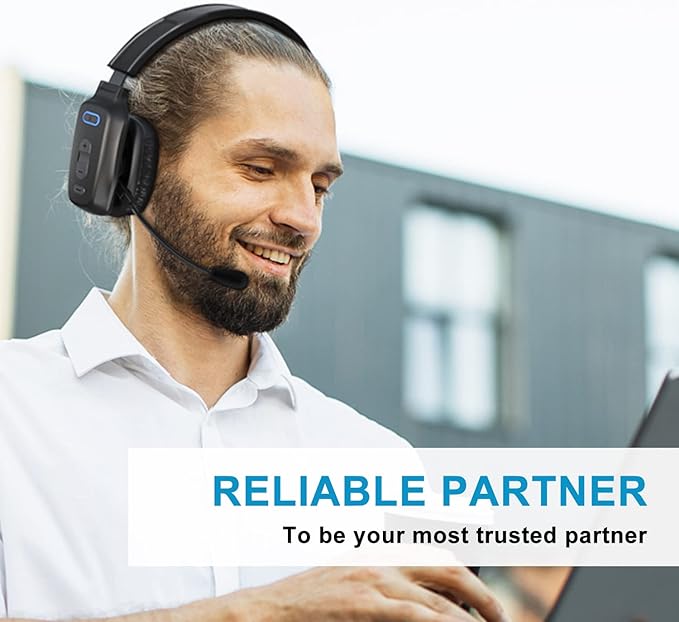 Bluetooth Headset, 60hrs Noise Canceling V5.2 Over Head Headphones, Single Ear Trucker Wireless Headset with Mic, Mute Button, Multipoint, for Phones PC Computer Truck Driver Office Work - Black