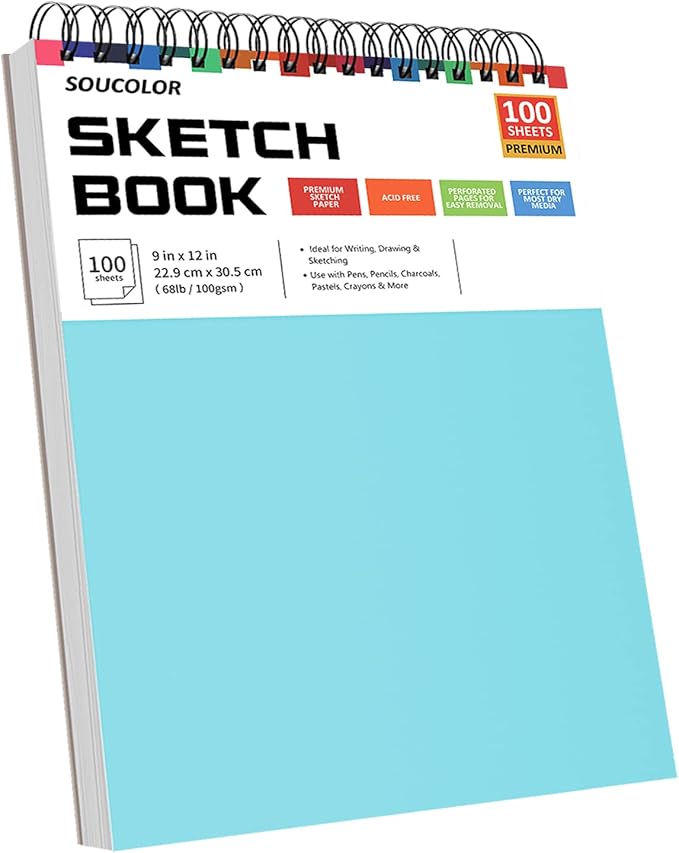 Soucolor Art Supplies Sketching Kit with 100 Sheets 3-Color Sketch Book, Teen Girl Gifts, Arts and Crafts for Kids Ages 8-12, School Supplies Gifts for Artists Adults Teens Girls Boys Kids