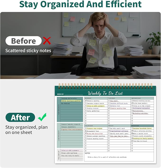 Weekly To Do List Notepad, 52 Undated Sheets (8.5"×11") Duplex-printed Weekly Planner Notepad For Work Home School Office Desk Accessories Supplies & Goal Setting Tasks - Green