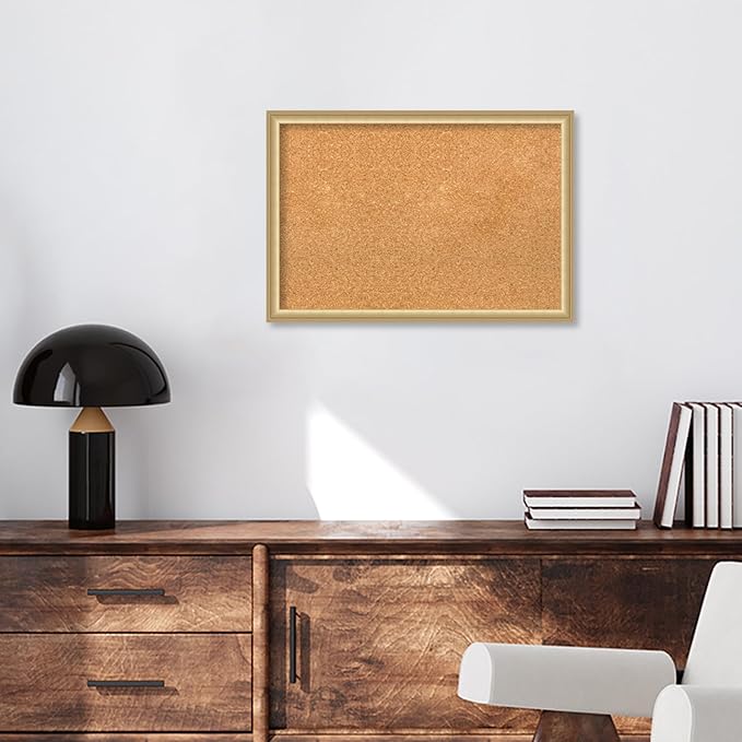 Amanti Art Natural Cork Board for Wall, 18x26 Vision Board with Gold Frame, Medium Corkboard Office Decor for Home Organization, Casual Corkboard Pinboard to display items for home organization