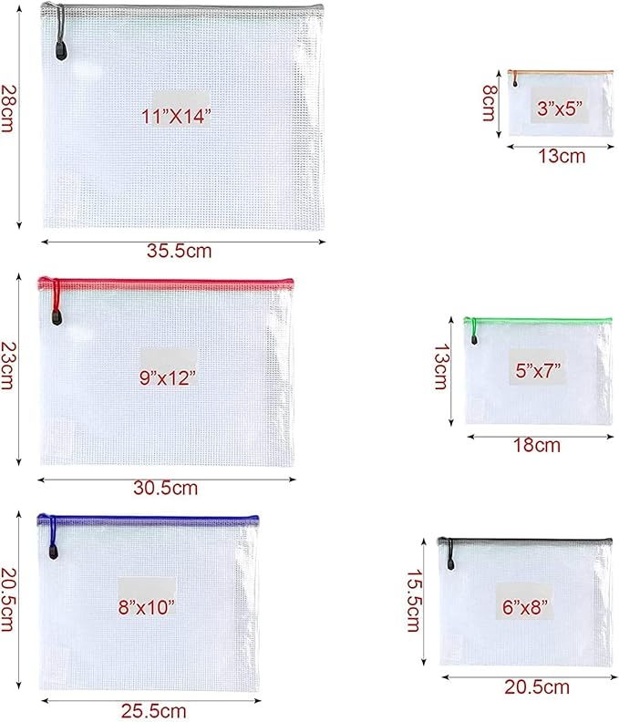 Oaimyy-16 Pcs-3"x 5"-Plastic Mesh Zipper Pouch Document Folders Bag Zipper Zip File Folders Puzzle Storage Bags for Office Supplies, Travel,Puzzles Games Organizing Storage-Multicolor