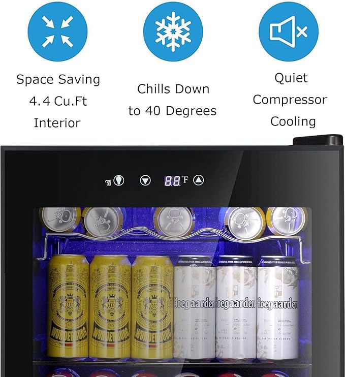 Antarctic Star Beverage Cooler 145 Can Mini Fridge Glass Door for Soda Beer Wine Glass Door Stainless Steel Small Drink Refrigerator Digital Display for Home, Office Bar,4.4cu.ft