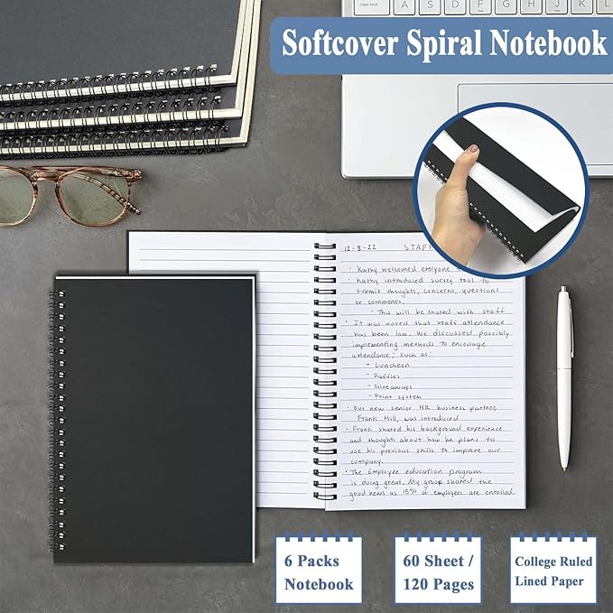 GINMLYDA 4Pack Small Spiral Notebook A5, 8.25x5.5β 120 Lined Pages Wide Ruled Spiral Journal Bulk Blank Kraft Cover Spiral Bound Notebook & Writing Pads for Home Office Meeting Work Note Taking