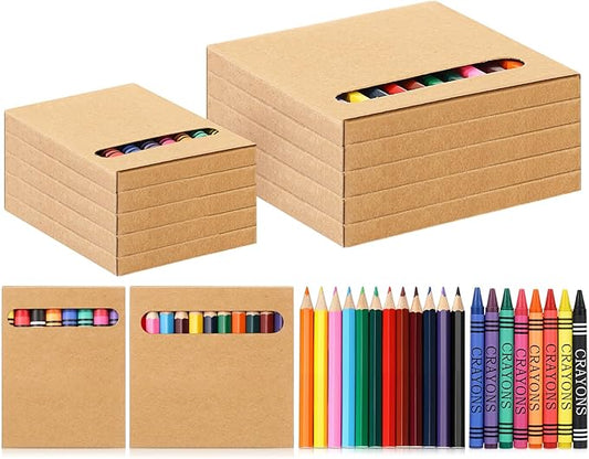 10 Sets Bulk Back to School Supplies, Colored Pencils Pre-Sharpened and Crayons Holiday Bundle in Box Mini Pencils Crayons Bulk Classroom Teacher Supplies, Cute Back to School Gifts