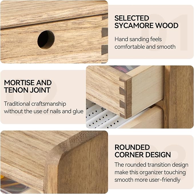 KIRIGEN Desk Organizer with 3 Drawers - Wood Drawer Storage Box with Trays for Tabletop - Workspace Office Toiletries Supplies Tool Caddy - Wooden Storage Cabinet1 Layer Dark Brown(DT1D3C-DBR)