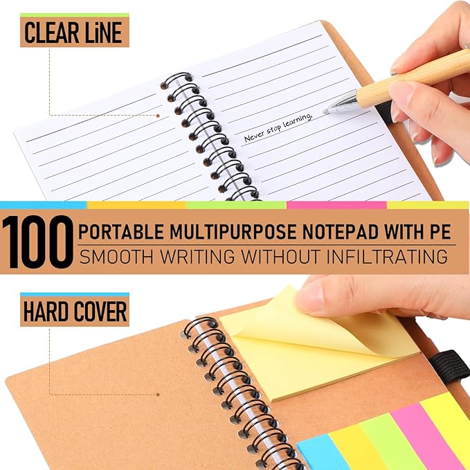 Tenceur Back to School Inspirational Gifts Bulk Employee Appreciation Spiral Notebook with Journals Sticky Note Pen Motivational Thank You Gifts for Teacher Students Team Coworkers Staff(100 Sets)