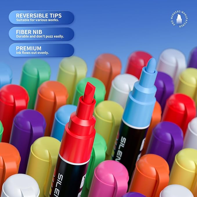 SILENART Yellow Chalk Markers 2 Pack - Yellow Dry Erase Markers Pen - Liquid Chalk Markers for Chalkboard, Window, Glass, Mirror, Blackboard - 3-6mm Reversible Tip