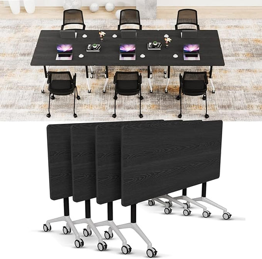 Conference Room Table with Flip-Top Design for Dynamic Meetings, Business Table Computer Desk with Heavy-Duty Frame,Foldable Seminar Meeting Tables for Home Office (4, F, 61IN)