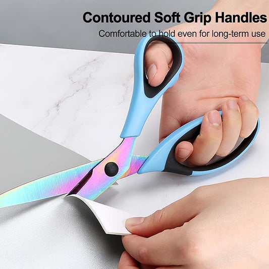 Craft Scissors Set of 3 Pack, All Purpose Sharp Titanium Blades Shears, Rubber Comfort Grip Handle, Multipurpose Fabric Scissors Tool Set Great for Office, Sewing, Arts, School and Home Supplies, Blue