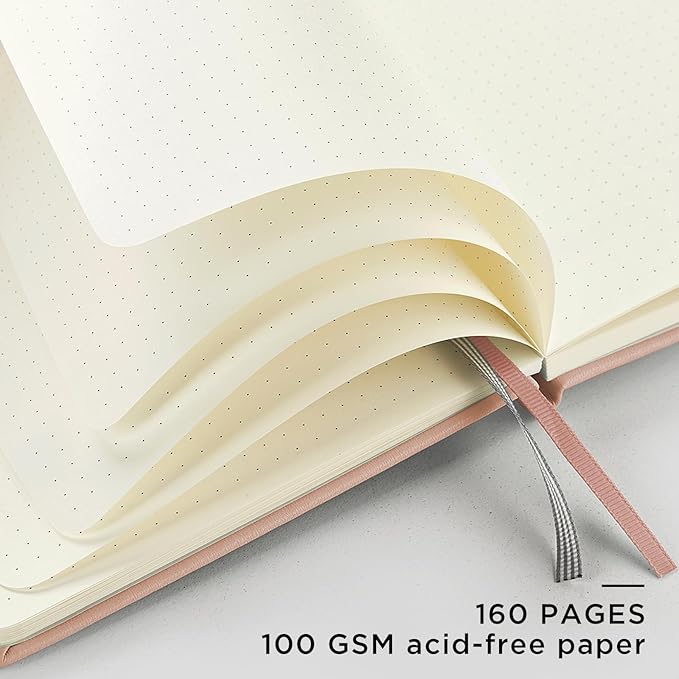 &And Per Se Dotted Journal Notebook, A5 Hardcover Leather Bullet Dotted Journal, 160 Pages 100 gsm Thick Dotted Paper,3 Sheets of Stickers Included - 5.7'' x 8''(Apricot)