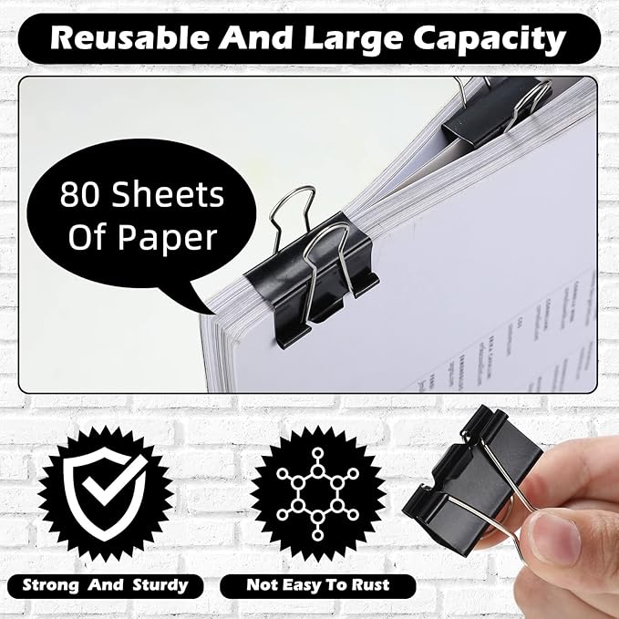 Yexiya 300 Pcs Medium Binder Clips Paper Med Clips Office Supplies Paper Clamps for Teachers Students School Office Business Paperwork Supplies (Black, 1.25 Inch)