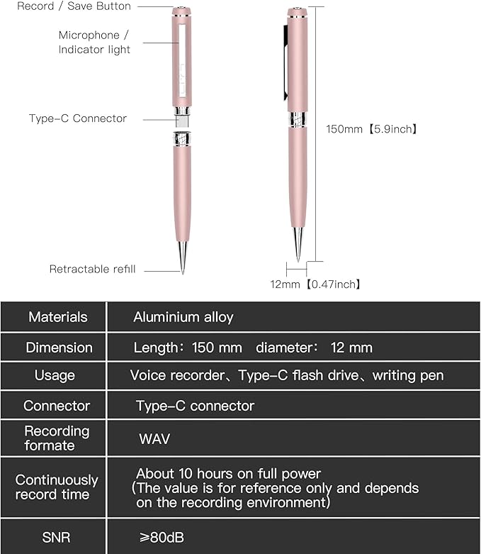 3 in1Luxury Rollerball Pen,USB-C,USB Flash Drive,with Pen Design, with Smooth Writing, Medium Point Black Ink,Portable Memory Stick, Compatible with Laptop,Smartphones (Pink, 32, GB)