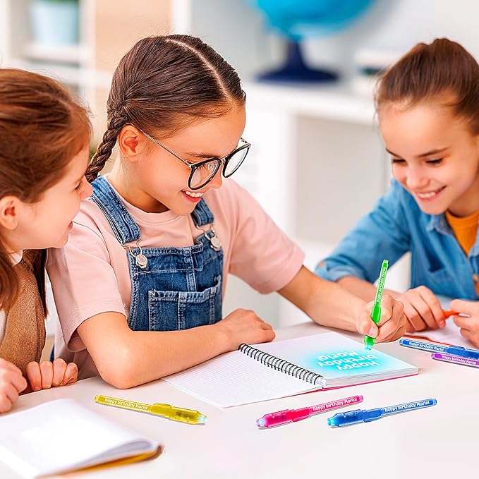 Personalized Invisible Disappearing Ink Pen Marker Pack, Custom Secret Spy Message Writer with UV Light, Fun for Kids Party Favors Gifts and Stock Stuffers, 24 Pack, Yellow