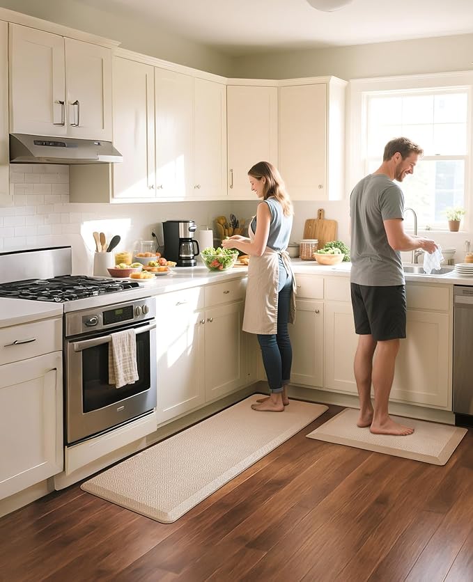 Ophanie Kitchen Mats for Floor, 3/4 Inch Thick Kitchen Rugs, Anti Fatigue Standing Cushioned Mat, Waterproof,Comfort Ergonomic Mat for Office, Home, Sink, 24'' x 70'' Beige Non-Slip Bottom