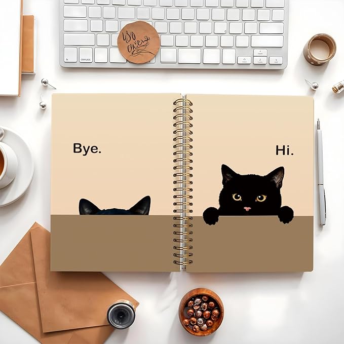 Funny Cat Notebook Journal, Funny Peeking Spiral Notebook, Cat Lover Gifts for Women Men, Black Cat Gifts for Girls, Cat Notepad for School Supplies, Office Supplies 5.5x8.3 Inch