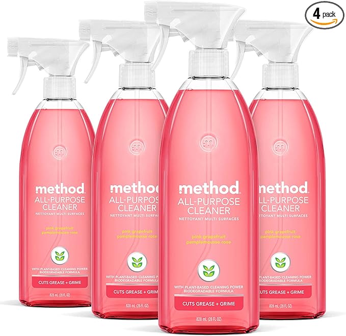 Method All-Purpose Cleaner Spray, Pink Grapefruit, Plant-Based and Biodegradable Formula Perfect for Most Counters, Tiles and More, 28 Fl Oz, (Pack of 4)