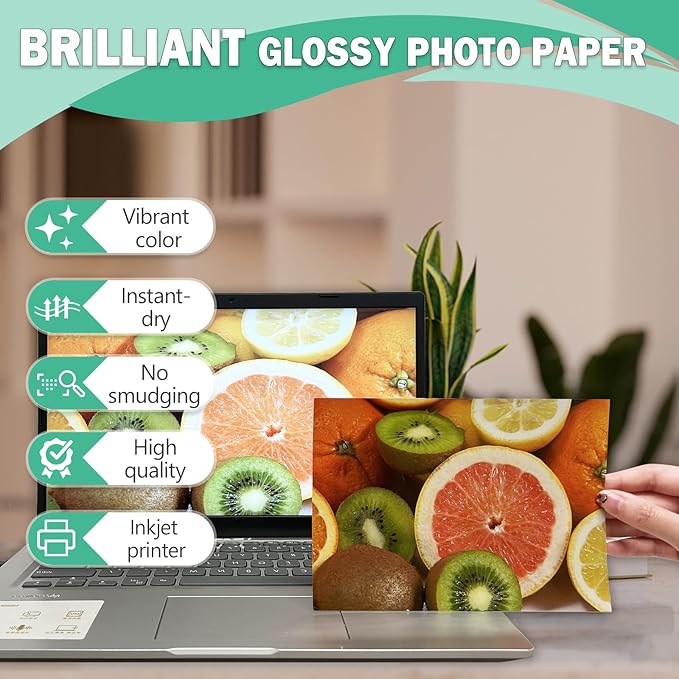 5x7 Photo Paper 100 Pack, 52lb Glossy Photo paper for Inkjet Printer, 200gsm