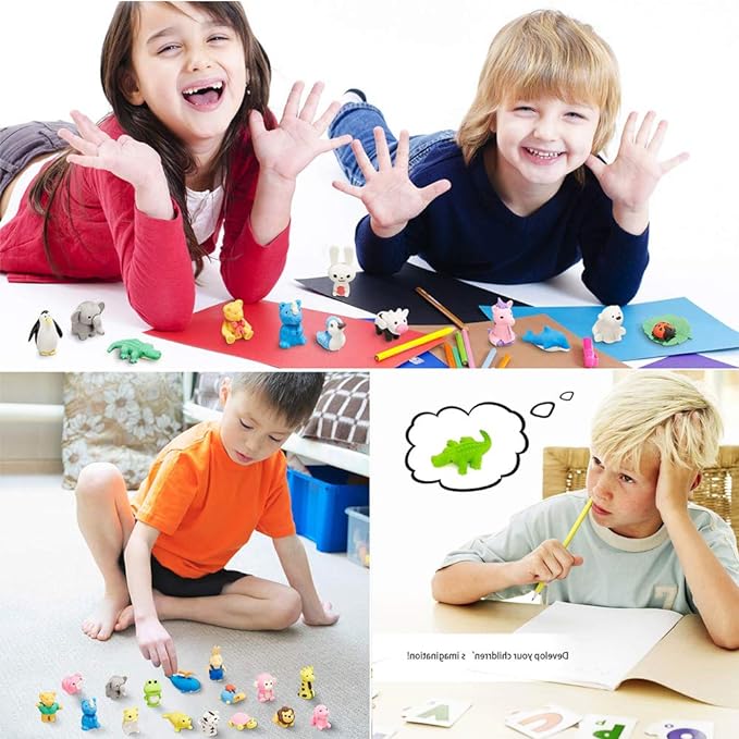 34Pcs Animal Erasers Bulk Cute Desk Pets Kids Puzzle Erasers Take Apart Cool 3D Eraser Mini Pencil Eraser Fun Party Favors for School Supplies Classroom Rewards Easter Egg Fillers Gifts