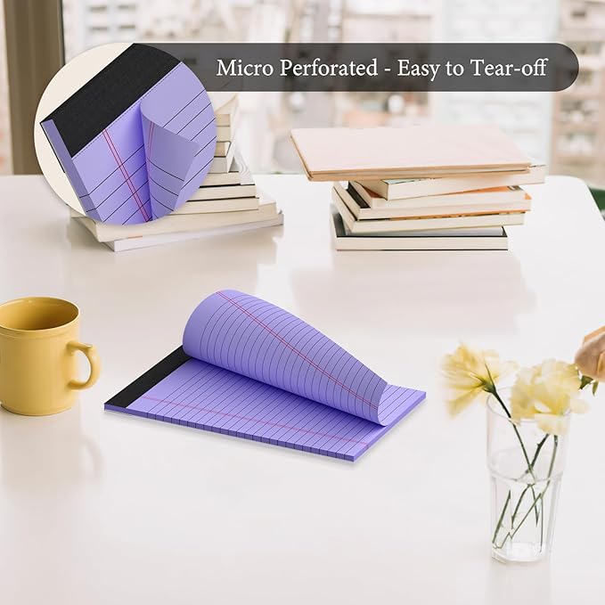 12 Pack Colored Note Pads 5" x 8" Legal Pads College Ruled Lined Paper with Micro-Perforated Writing Notebook 30 Sheets per Pad (360 Total Pages) Small Notepad for School, Office & Home Supplies