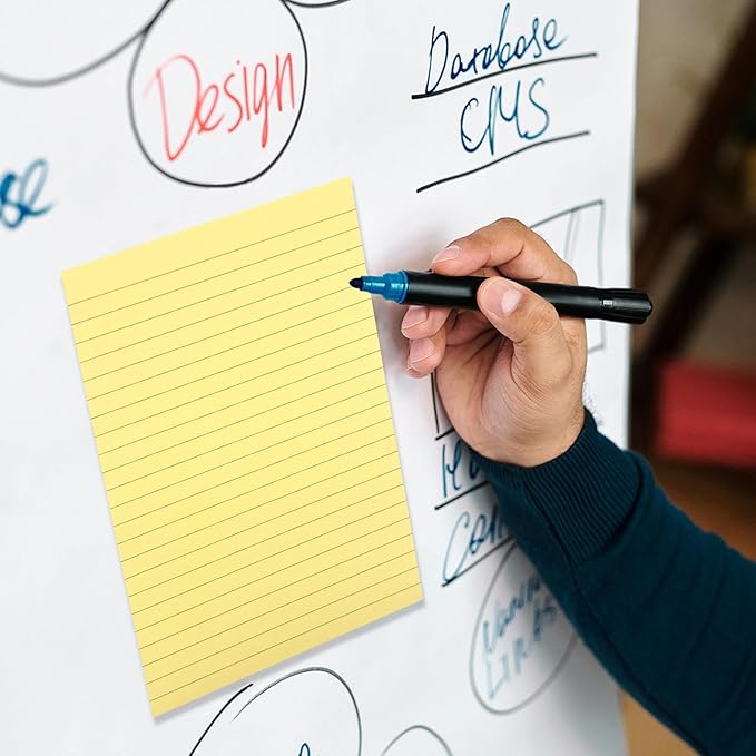 2 Pads Lined Sticky Notes 5 x 8 in, Pastel Yellow, Large Sticky Notes with Lines, Yellow Sticky Note Pads for Home, Office, School, 50 Sheets/Pad, 100 Sheets Total, 4A 5082-Y-L