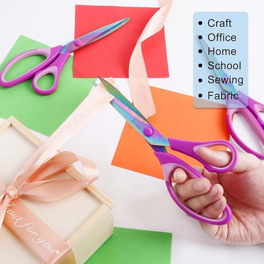 8.5" Scissors All Purpose, Multipurpose Office Scissors Set of 3 pack, sharp Titanium Coating Blade and Soft Comfort-Grip Sturdy Scissors for Fabric School Craft Sewing Home, Right/Left Handed, Purple