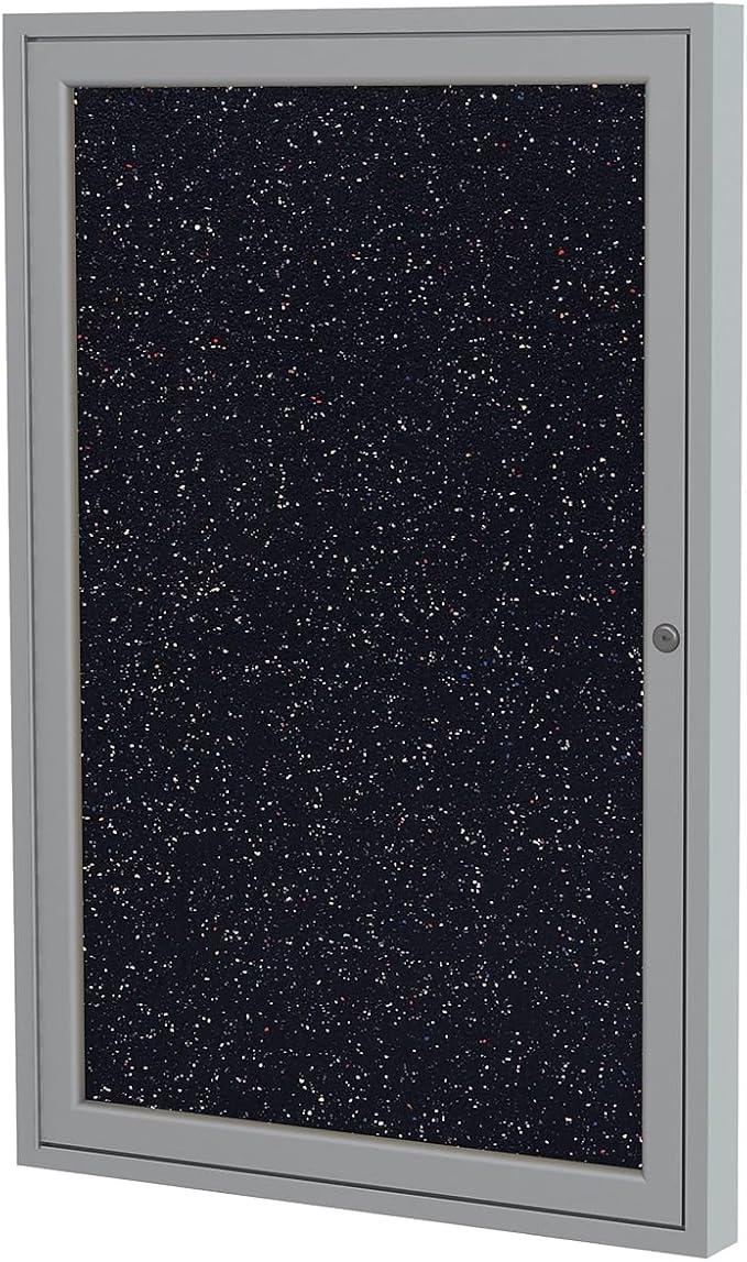 Ghent 24" x 36" 1-Door indoor Enclosed Recycled Rubber Bulletin Board, Shatter Resistant, with Lock, Satin Aluminum Frame,Confetti (PA121 1/2TR-CF),Made in the USA