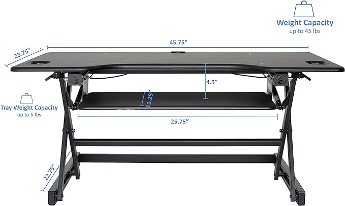 Rocelco 46" Large Height Adjustable Standing Desk BUNDLE - Quick Sit Stand Up Dual Monitor Riser - Tall Gas Spring Assist Computer Workstation - Retractable Keyboard Tray - Black (R DADRB-46-FS2)