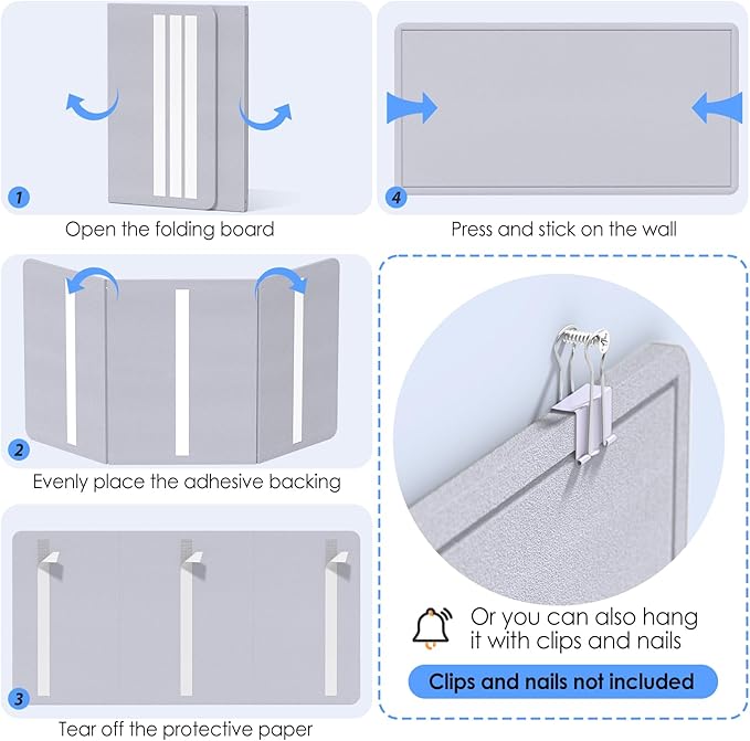 MaxGear Bulletin Board 35" x 17.5", Foldable Small Felt Board Vision Board Supplies, Cork Board for Office, Home, School, Pin Boards for Walls Decorative Picture Framed Display Board Gray