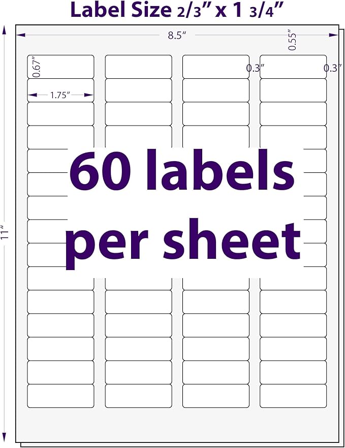 2/3" x 1-3/4", 25 Sheets, 1500 Return Address Labels for Laser & Inkjet Printers, Permanent Adhesive, Letter Size