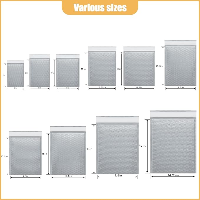 12.5in x 18in Bubble Mailer, Gray Poly Mailer, Padded Envelope, Shipping Envelope, Waterproof, Self-Sealing, For Small Business, Shipping, Mailing, Boutique Packaging(25PCS)