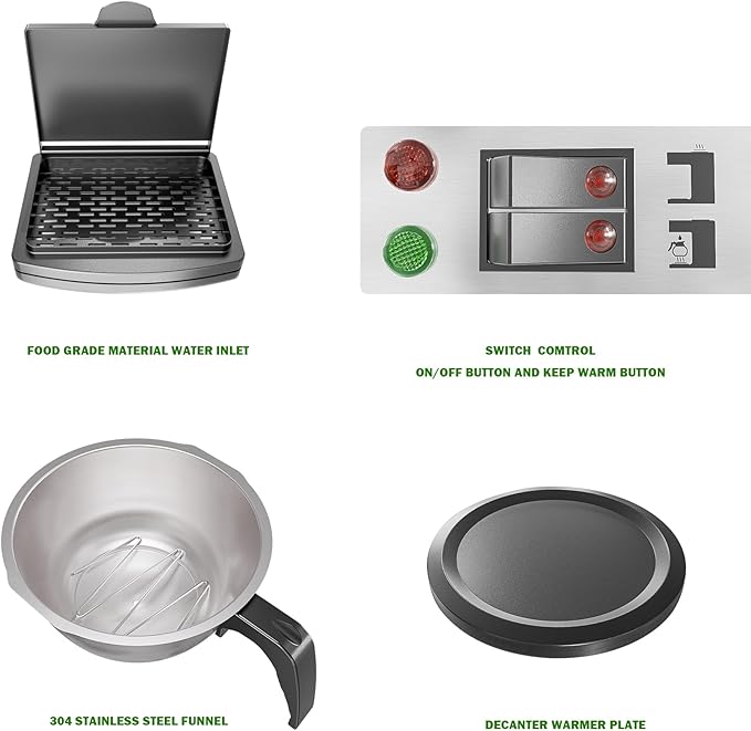 Dual Drip Commercial Coffee Maker, 200 Cup/hour, 7.2L Pour Over Coffee Machine with 4 Glass Carafe and 4 Warmers, Stainless Steel Double Coffee Brewer Staition for Restaurant and COFFEE Bar