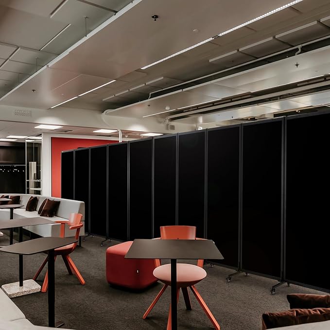 Upgrade Version Room Partition and Divider, Freestanding Rolling Dividers with Wheels,Office Privacy Screen Divider Wall,Classroom Felt Dividers,12'2"L* 6'7"H,6 Panel,Black