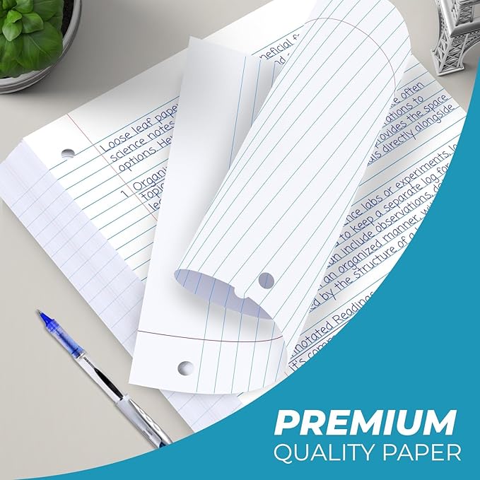 6 Pack Loose Leaf Paper, 900 Sheets, Wide Ruled Paper, 8" x 10.5", Bulk Notebook Paper, 150 Sheets/Pack, Fits Standard 3 Ring Binders, Wide Ruled Filler Paper for School, White Notebook Paper
