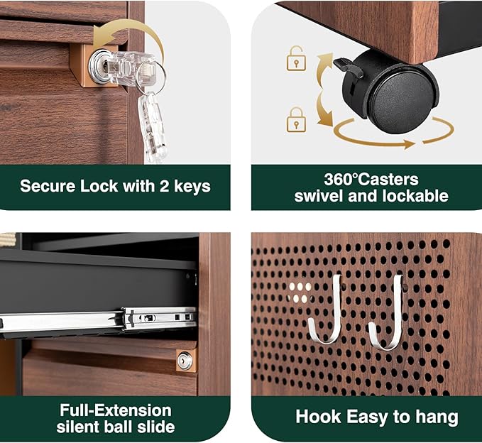 Mobile 2 Drawer File Cabinet,Metal File Cabinet with Lock,Lateral Printer Stand Filling Storage for Home Office-A4/F4/Letter