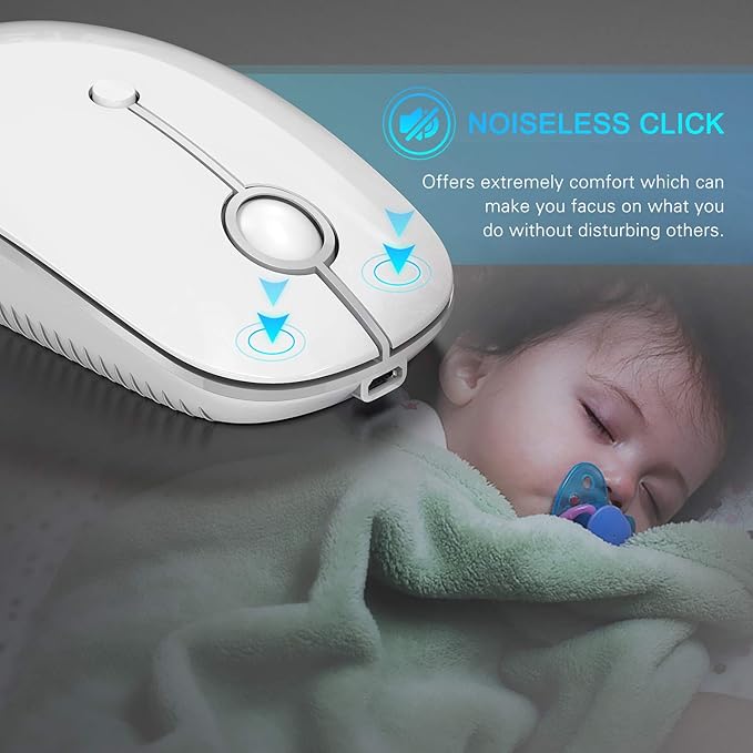 Type C Wireless Mouse,Vssoplor USB C Mouse Dual Mode 2.4G Cordless Mice with Nano USB and Type C Receiver Compatible with PC, Laptop, MacBook and All Type C Devices-White Silver