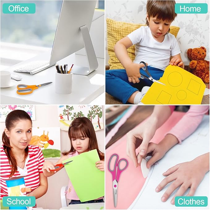 Red Scissors Bulk, Rkqoa 8" All Purpose Scissors Pack of 6- High Performance and Designed for Comfort and Cutting - Sharp to Cut but Soft to Hold. Perfect for Art, Crafts and the Office