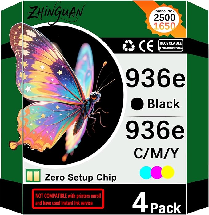 936 936e 936xl 936 XL High Yield Ink Cartridges Replacement for 936 936e 936 XL 936xl Ink Cartridges Work for OfficeJet Pro 9125e 9135e 9110b 9128e 9130b 9122e Wide Format 9730e Printers(4 Pack)