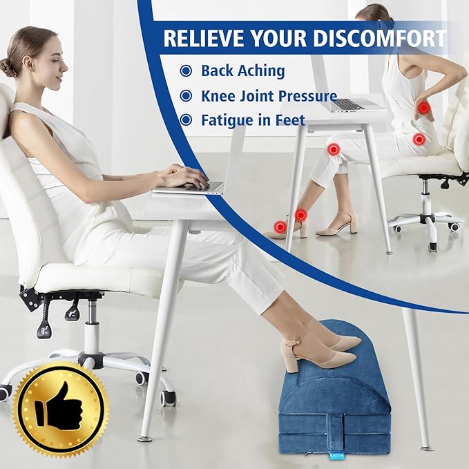 KAYFIA Foot Rest for Under Desk at Work XXL(20in) with 3 Adjustable Heights,Foot Stool with Supportive Gel Foam, Warmer Feet Pocket Footrest for Office Gaming Chair, for Leg Support -Blue
