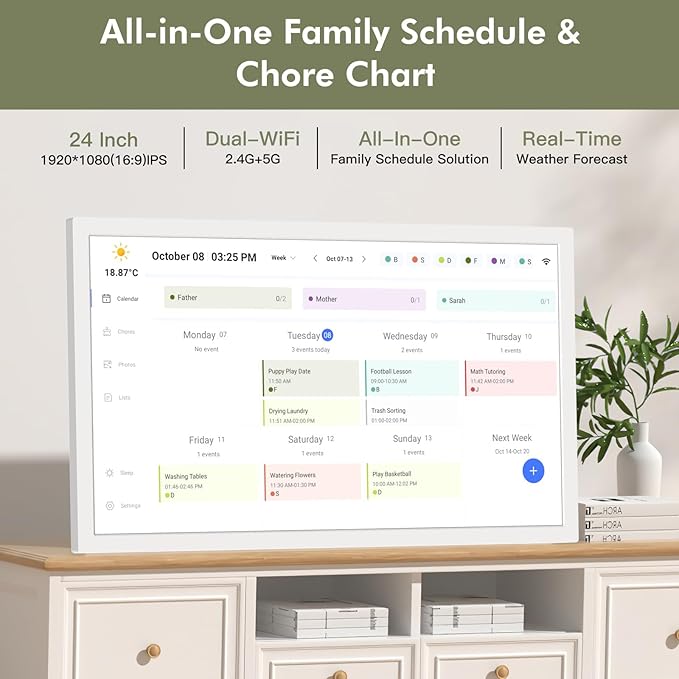 24" Digital Wall Calendar Chore-Chart-for-Planner - Touchscreen Display Smart Calendar for Family Monthly/Weekly Planner, To Do List Notepad, Streamline Household Organization, Desk Mount Included