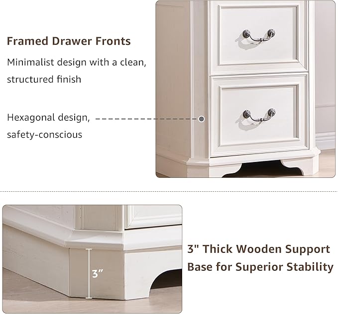 T4TREAM 6-Tier Bookcase with 2 File Drawers, 72" Tall Farmhouse Bookshelf with Storage & Adjustable Shelves, Wooden Floor Standing Display Book Shelf Organizer for Home Office, Antique White