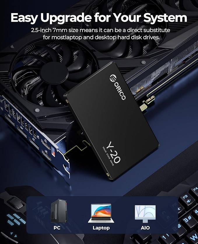 ORICO 512GB SATA SSD 2.5 Inch Internal Solid State Drive, Read Speed up to 500MB/s, SATA III 6Gbps for Desktop Laptop NAS DIY External Drive - Y20