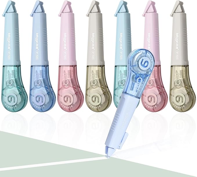 Temiary 8 Pcs Correction Tape Pens, Aesthetic for Instant Correction, Easy to Use, Pen Shaped Applicator for Office School Supplies, 1/5 Inch x 236 Inches (Morandi)