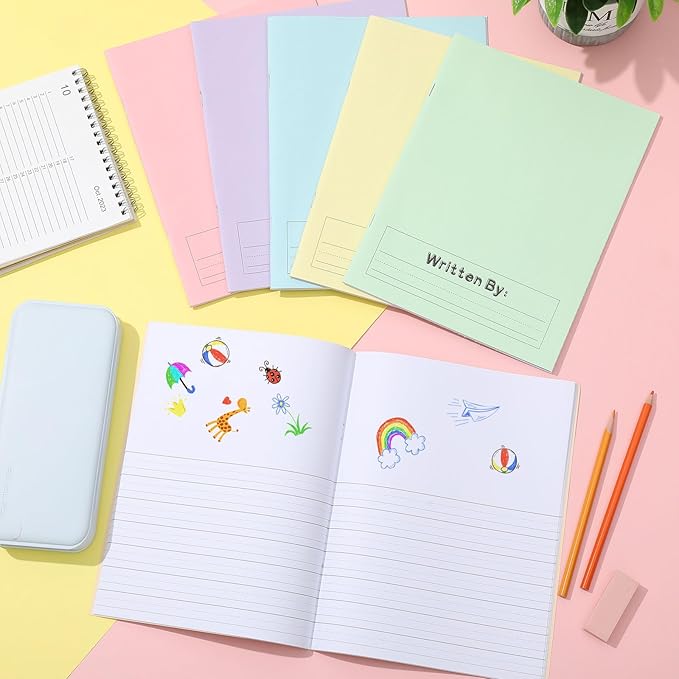 Henoyso 24 Pcs 120 Pages Primary Composition Notebooks K-2 9 3/4 x 7 1/2 Inch Journals Primary Journals Blank Books for Kids to Write Stories Kindergarten (Light Color)