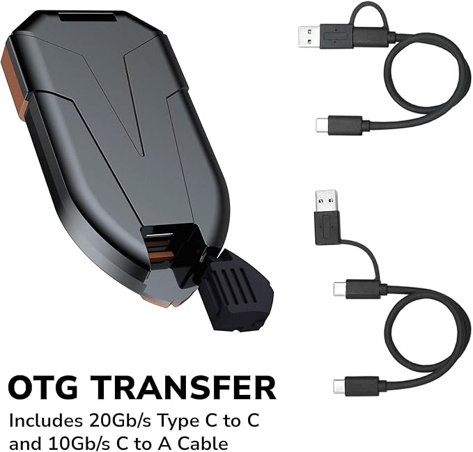 DATO 1TB External SSD, ARES Amber Shield Portable SSD w/LED, Up to 1600/1500 MB/s, OTG-Supported, Waterproof USB 3.2 Gen 2x2 Type C Rugged External Solid State Drive